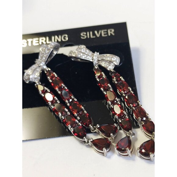 Women's Sterling Silver Stud Earrings Mozambique Garnet with Cubic Zirconia NEW - Picture 2 of 11